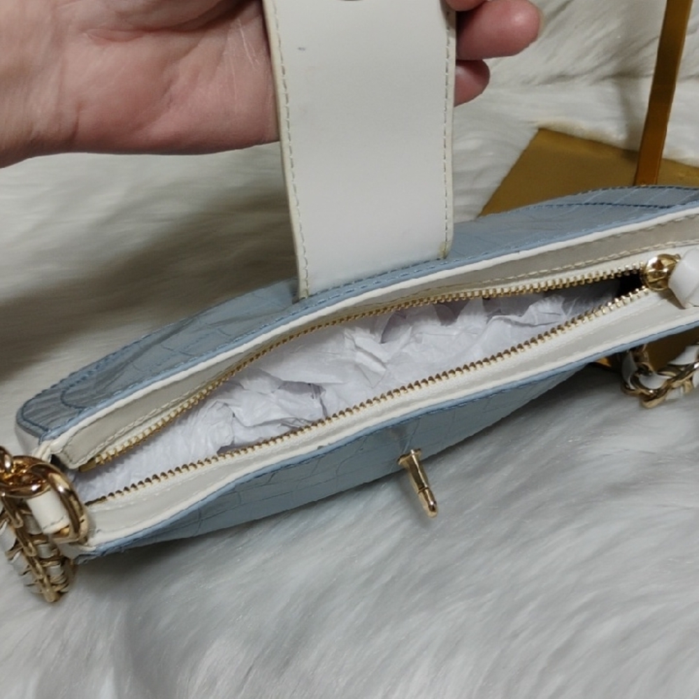 Michael Kors Croc-Embossed Blue & White Shoulder Bag - Picture 10 of 16